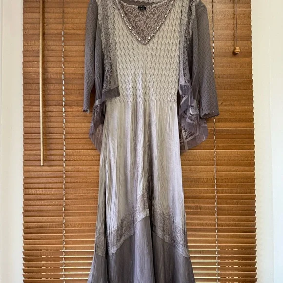 Komaro Beaded Charmeuse & Cliffon Tiered Dress withh Jacket - Picture 10 of 14